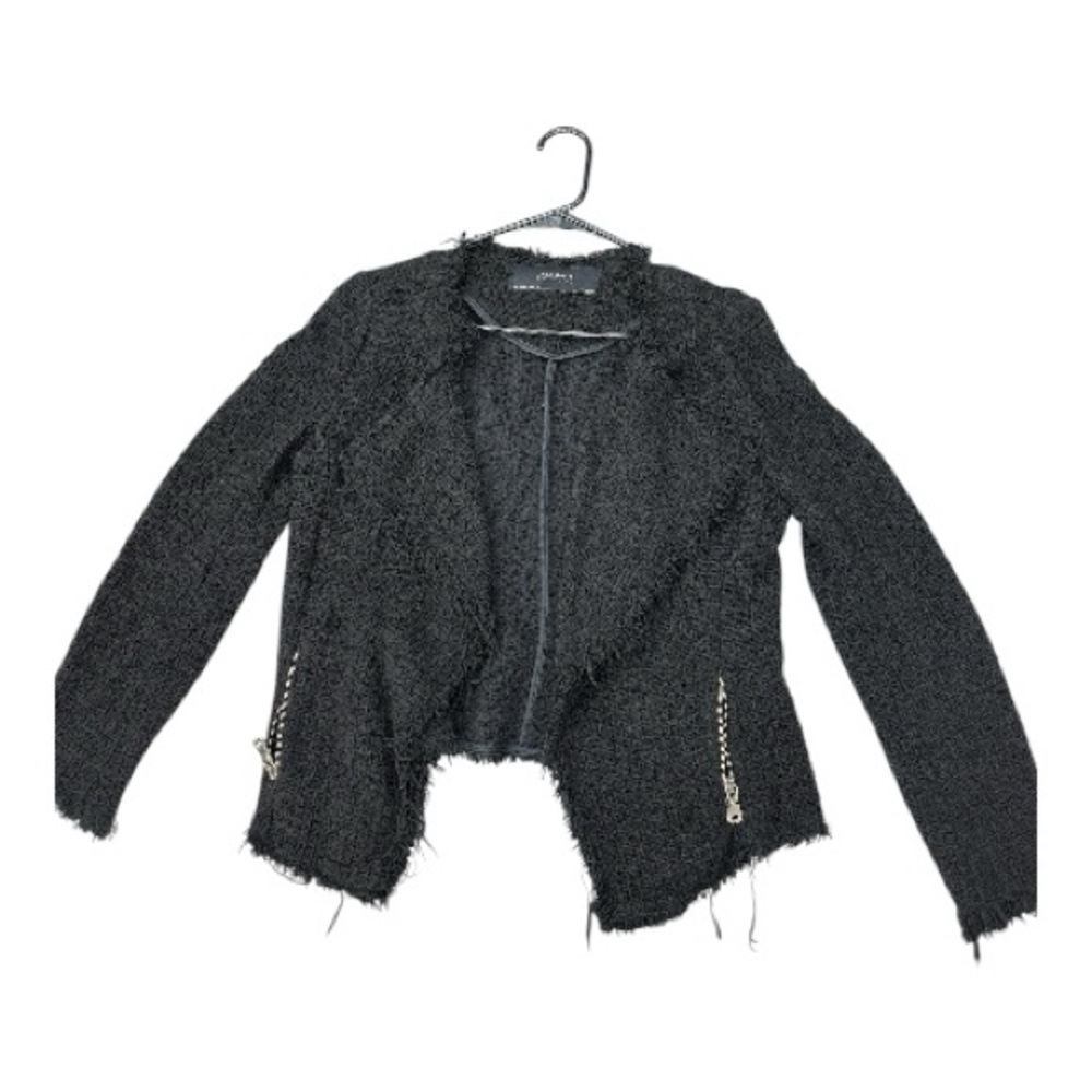 Zara Women’s Black Whimsical Goth Frayed Open Moto Style Cropped Jacket Size M